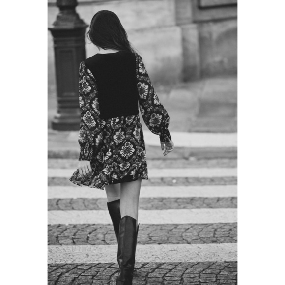 ZARA Velvet Vest Metallic Floral Print Dress Retro Ruffle Chic 8778/242 Large - Picture 8 of 16